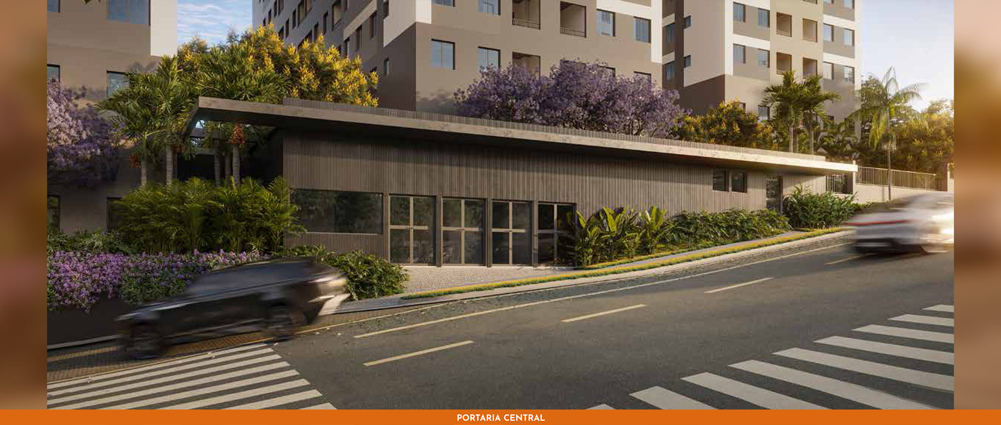 Lobby de entrada com design moderno e acolhedor